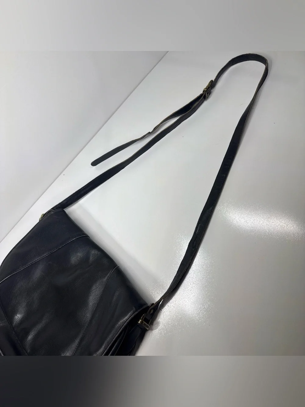 Classic Black Leather Crossbody Saddle Bag by The Bridge